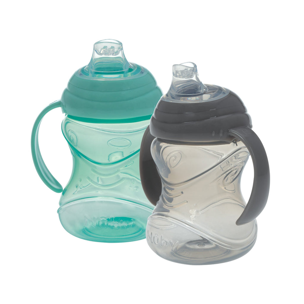 Clik-It Soft Spout Grip N' Sip Trainer Cup (2 Pack) | Aqua/Grey