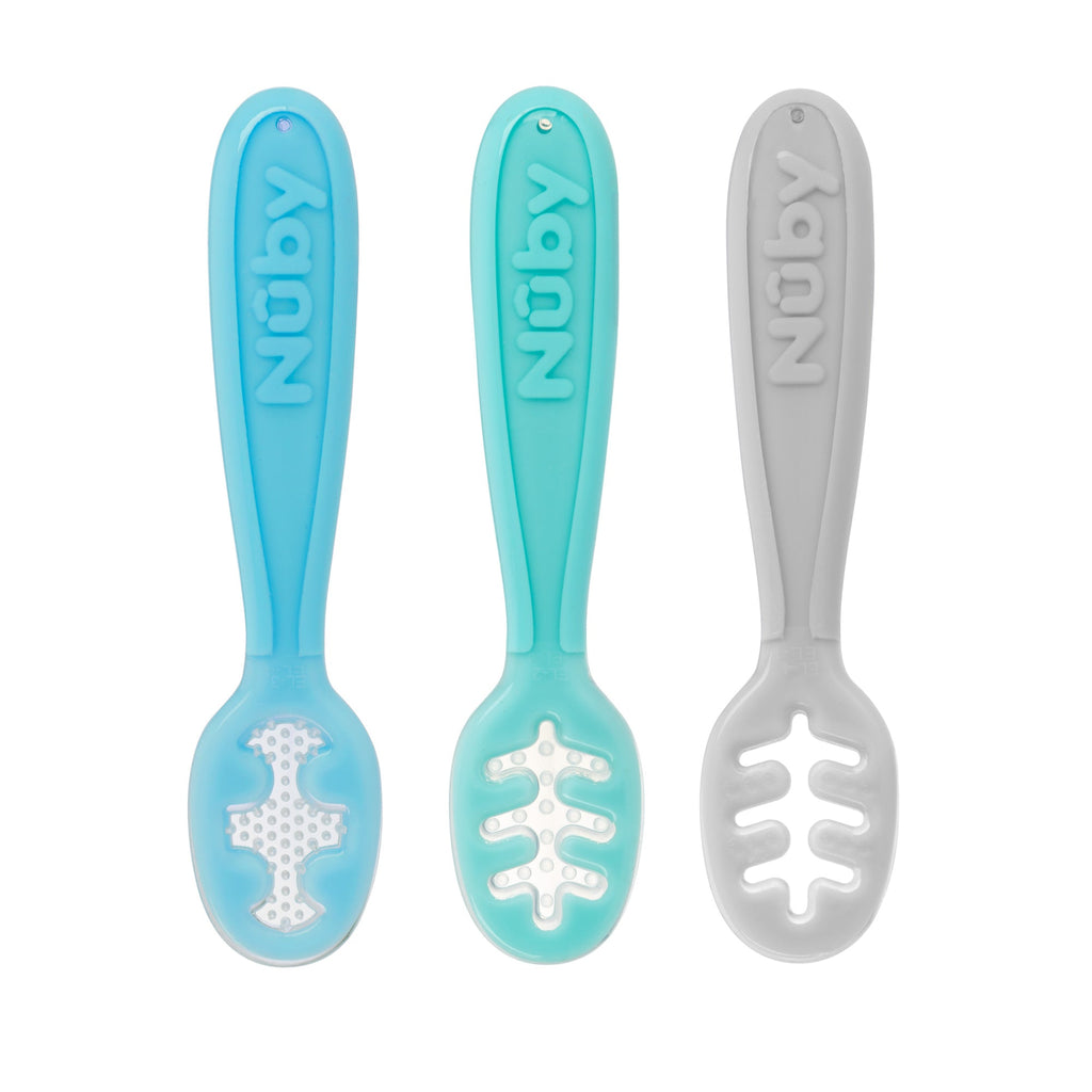 Baby's First Spoons | Aqua, Grey, & Blue